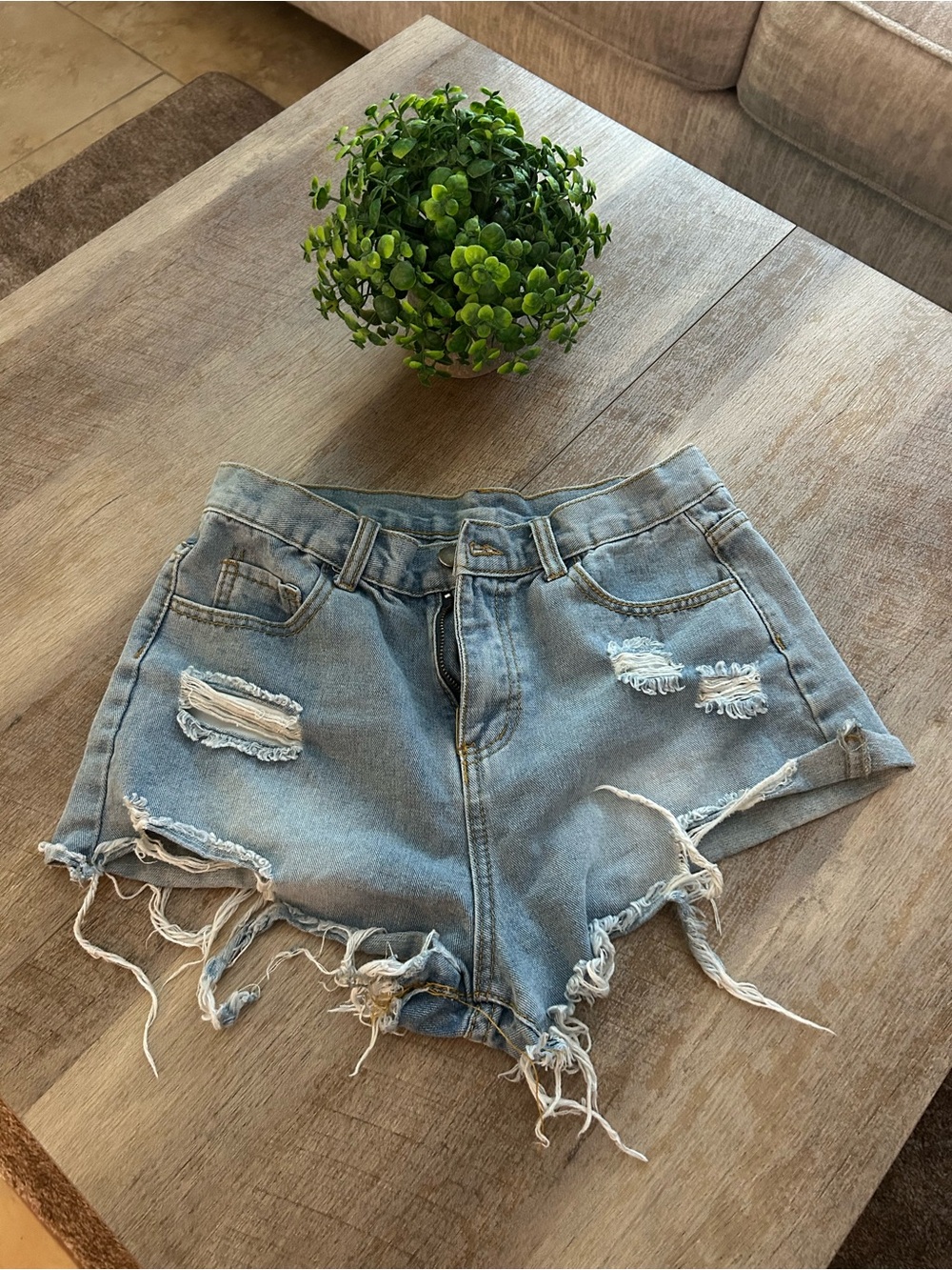 SHEIN Light Blue Distressed Denim Shorts - Casual High-Rise Women’s Shorts